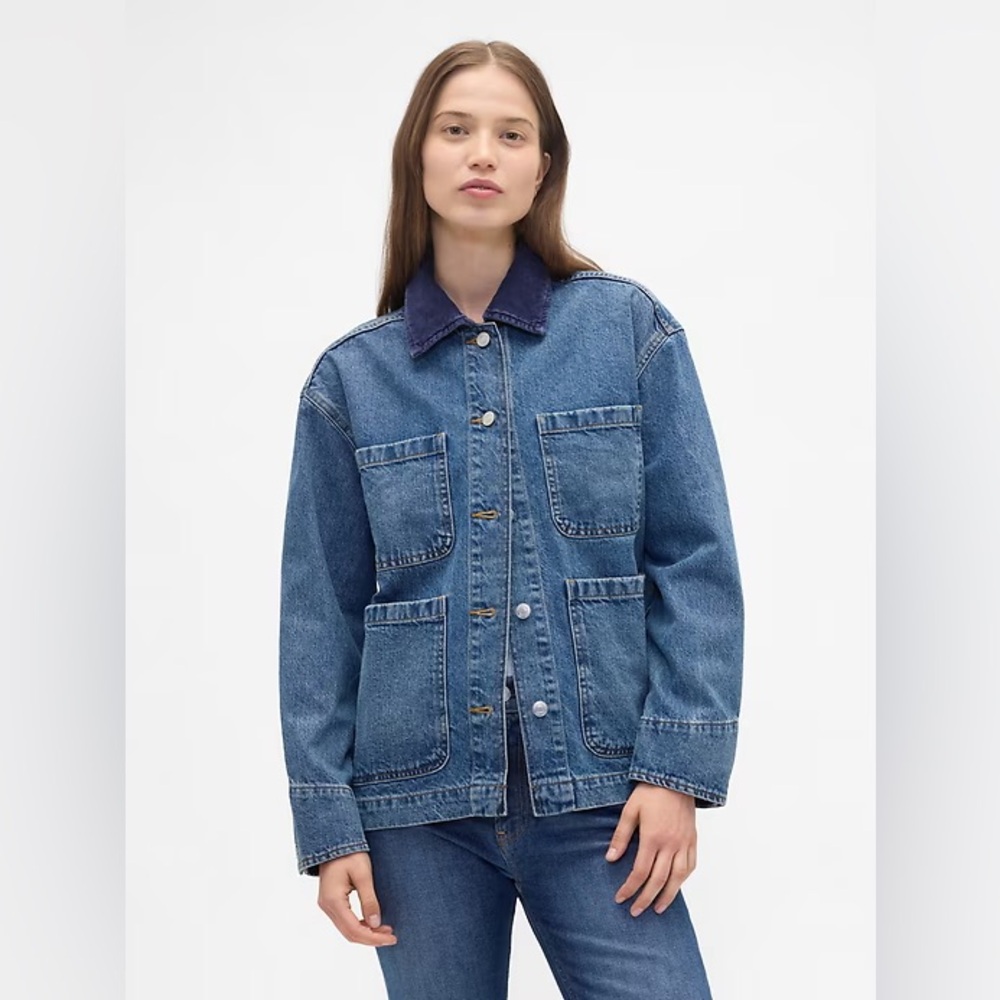GAP Blue Denim Jacket with Dark Blue Corduroy Collar - Picture 7 of 8